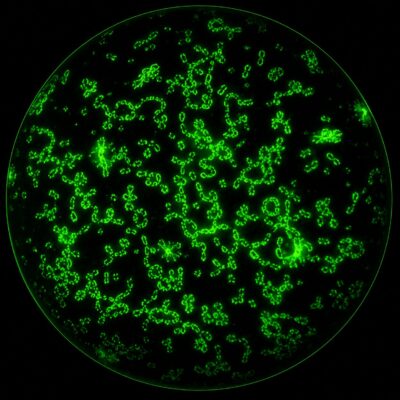 Fluorescence microscopic imaging of fragmented genomic DNA for NGS library preparation, nucleic acid fluorescence staining for molecular IVD CDMO testing